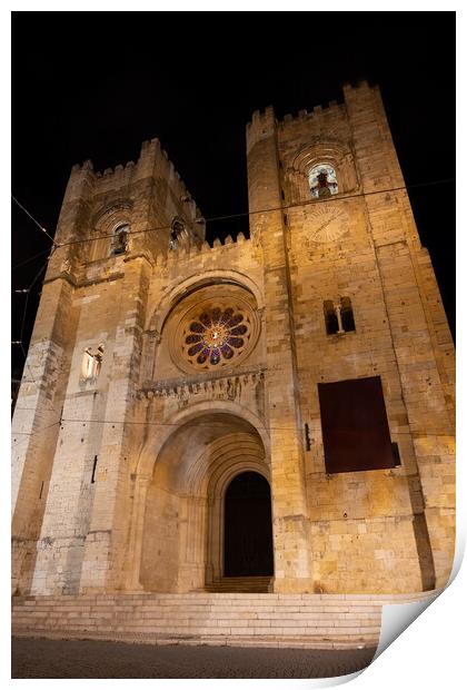 Lisbon Cathedral At Night In Portugal Print by Artur Bogacki