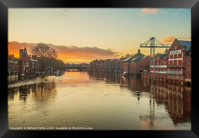 Sunrise over the Floods in York Framed Print by Richard Perks