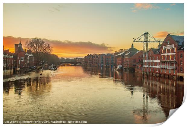 Sunrise over the Floods in York Print by Richard Perks