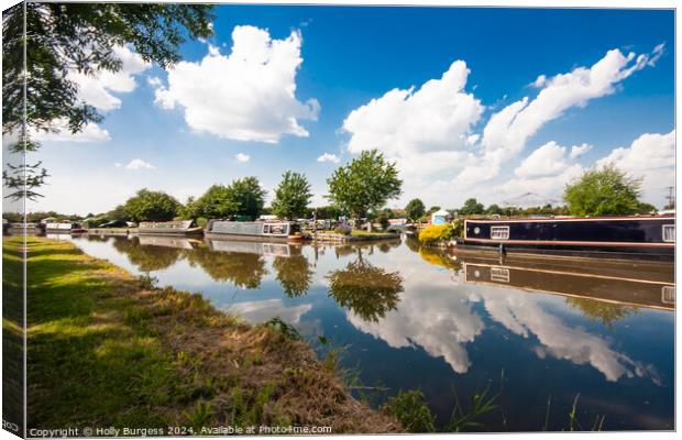 Boats and Barges on a stretch of the river in Trent  Canvas Print by Holly Burgess