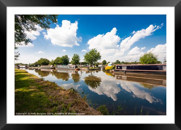Boats and Barges on a stretch of the river in Trent  Framed Mounted Print by Holly Burgess