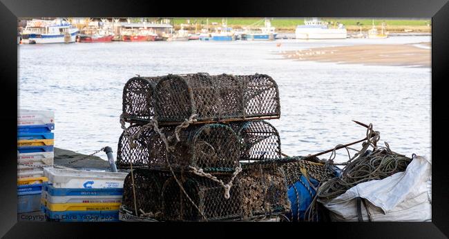 Crab and lobster pots on Wells-next-the-sea quayside Framed Print by Chris Yaxley