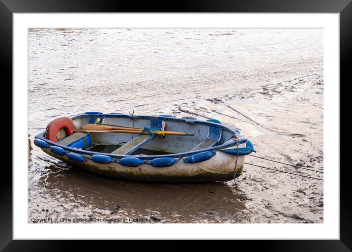 Row boat beached at low tide Framed Mounted Print by Chris Yaxley