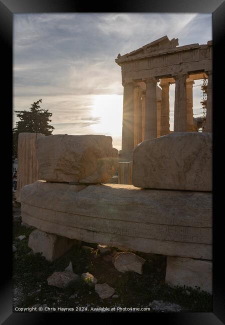 The Acropolis at Sunset Framed Print by Chris Haynes