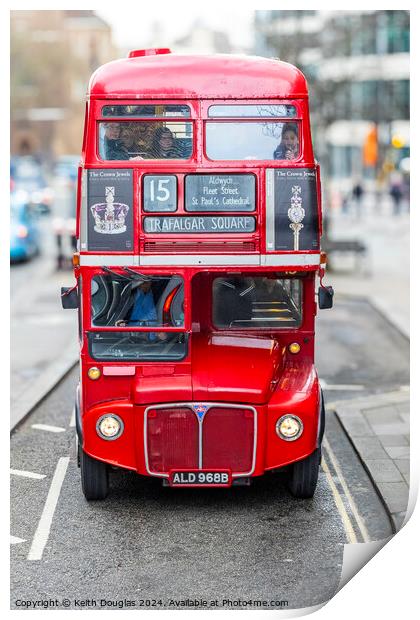 Red Bus to Trafalgar Square Print by Keith Douglas