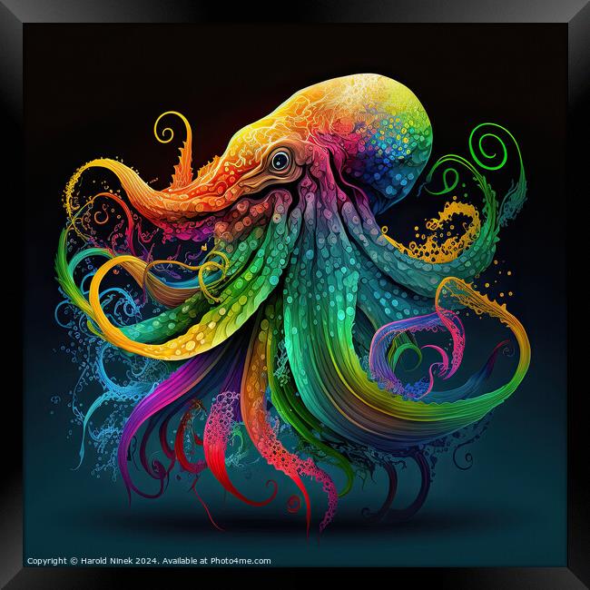 Psychedelic Octopus Framed Print by Harold Ninek