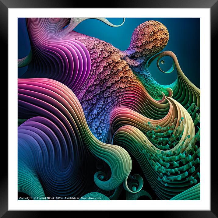Octopus Abstract Framed Mounted Print by Harold Ninek