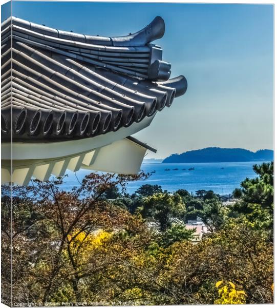 Castle Roof Sagami Bay Izu Peninsula Odawara Kanagawa Japan Canvas Print by William Perry