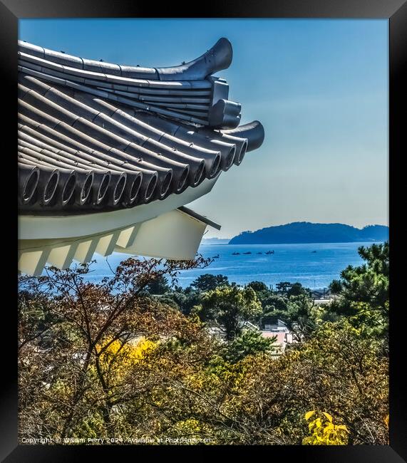 Castle Roof Sagami Bay Izu Peninsula Odawara Kanagawa Japan Framed Print by William Perry