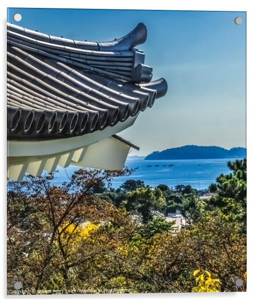 Castle Roof Sagami Bay Izu Peninsula Odawara Kanagawa Japan Acrylic by William Perry