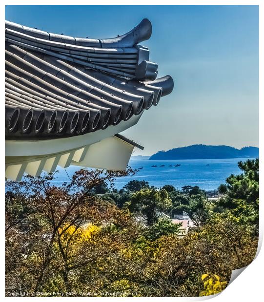 Castle Roof Sagami Bay Izu Peninsula Odawara Kanagawa Japan Print by William Perry