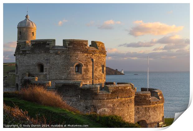 St Mawes Castle and St Anthony Head lighthouse Print by Andy Durnin
