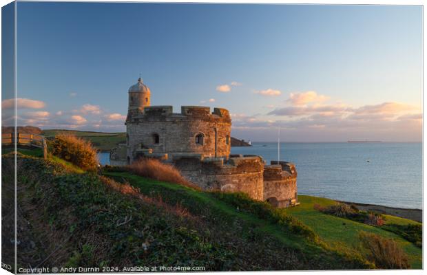 Sunset Light Reflecting on St Mawes Castle  Canvas Print by Andy Durnin