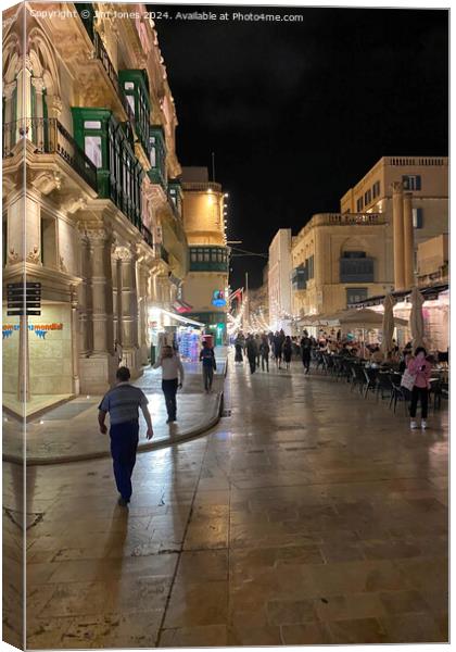 Republic Street, Valletta after dark - Portrait Canvas Print by Jim Jones