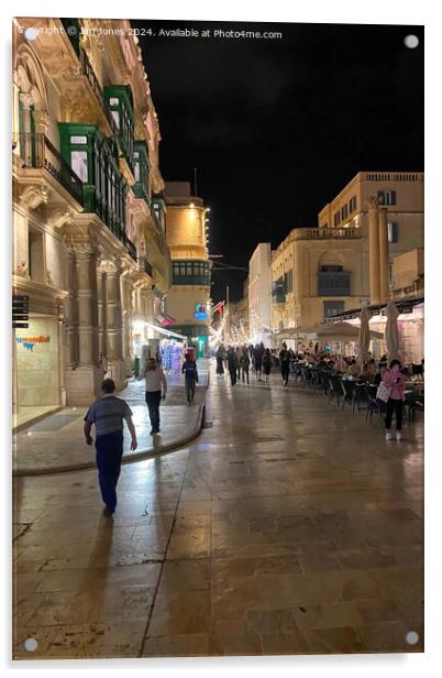 Republic Street, Valletta after dark - Portrait Acrylic by Jim Jones
