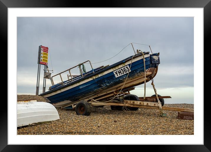 Fishing boat on Weybourne beach, North Norfolk Framed Mounted Print by Chris Yaxley