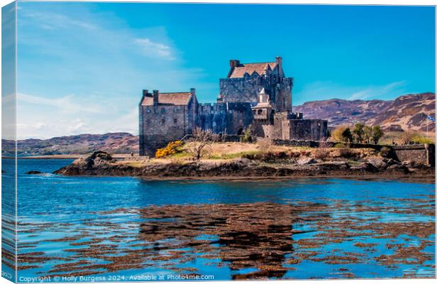 Eilean Donan A castle surrounded by a body of wate Canvas Print by Holly Burgess