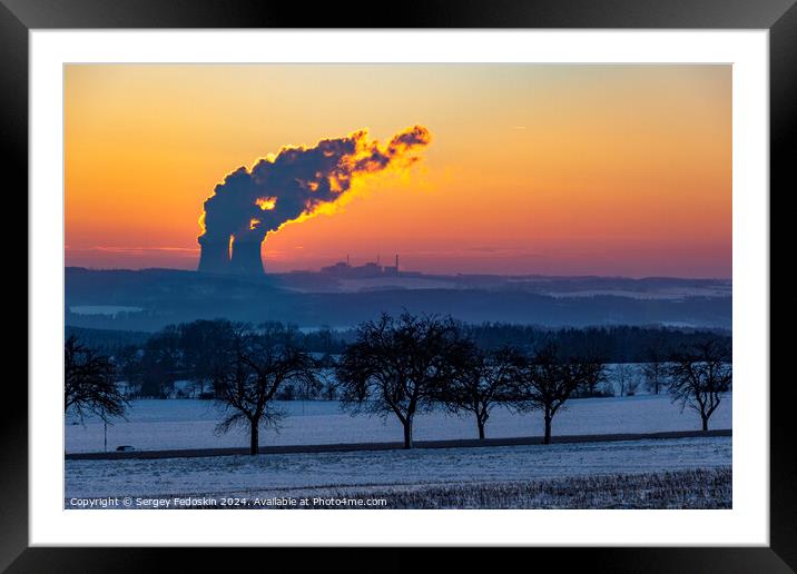 A cold winter evening over Temelin power plant. Framed Mounted Print by Sergey Fedoskin