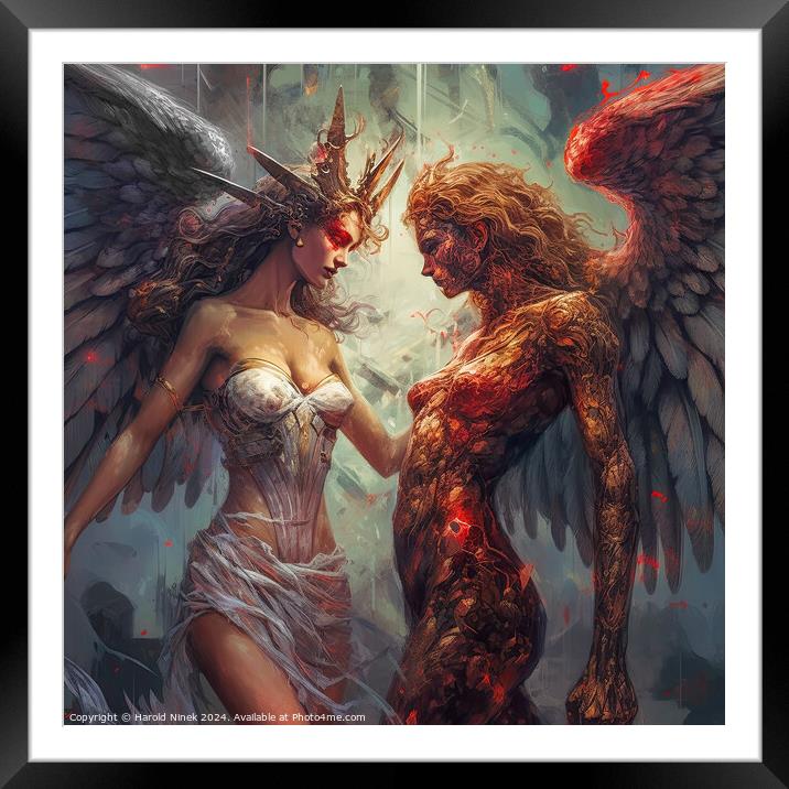 Angel and Demon Framed Mounted Print by Harold Ninek