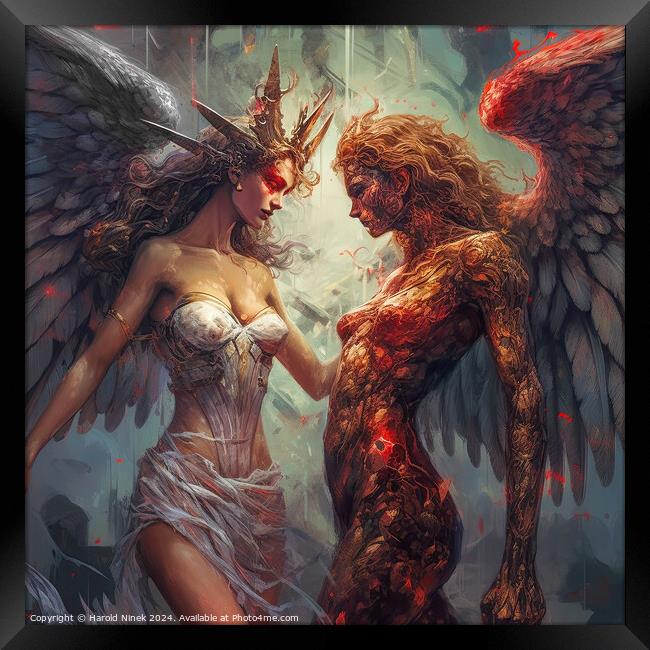 Angel and Demon Framed Print by Harold Ninek