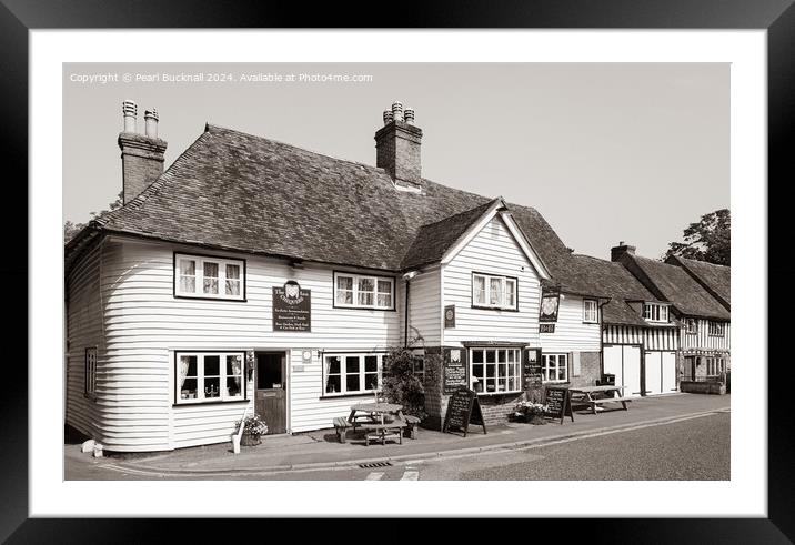 The Chequers Inn Smarden Village Kent in Sepia Framed Mounted Print by Pearl Bucknall