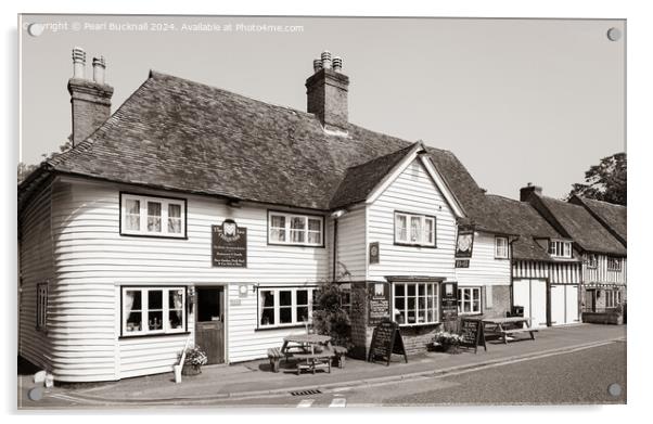 The Chequers Inn Smarden Village Kent in Sepia Acrylic by Pearl Bucknall