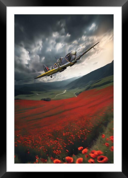 For King and Country Supermarine Spitfire Framed Mounted Print by J Biggadike