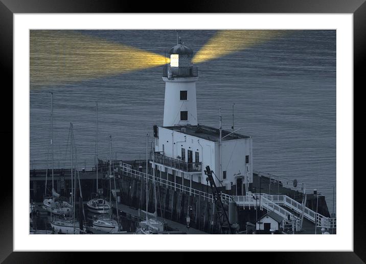 Scarborough Lighthouse Beams Framed Mounted Print by Alison Chambers