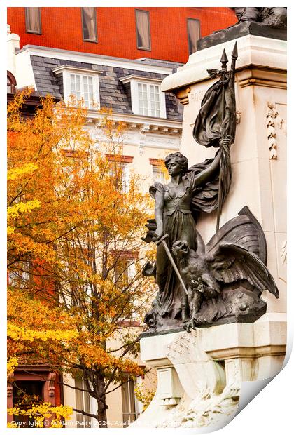 Lady Liberty General Rochambeau Statue Lafayette Park Autumn Was Print by William Perry