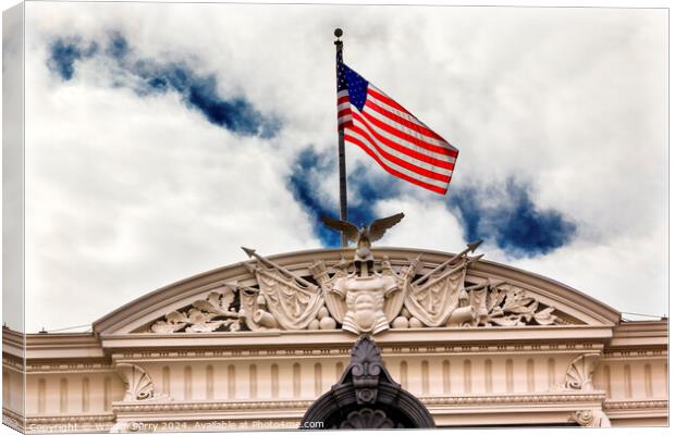 Old Executive Office Building Roof Decorations Flag Washington D Canvas Print by William Perry