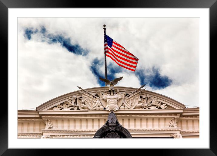 Old Executive Office Building Roof Decorations Flag Washington D Framed Mounted Print by William Perry