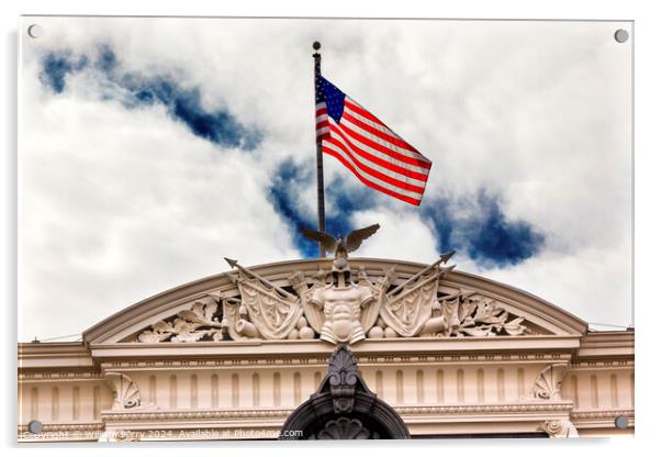 Old Executive Office Building Roof Decorations Flag Washington D Acrylic by William Perry