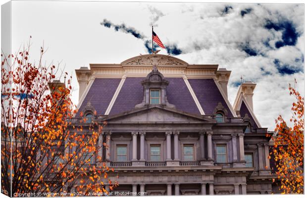 Old Executive Office Building Flag Washington DC Canvas Print by William Perry