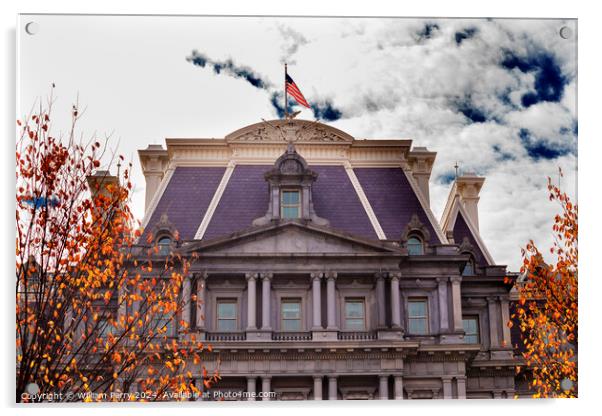 Old Executive Office Building Flag Washington DC Acrylic by William Perry