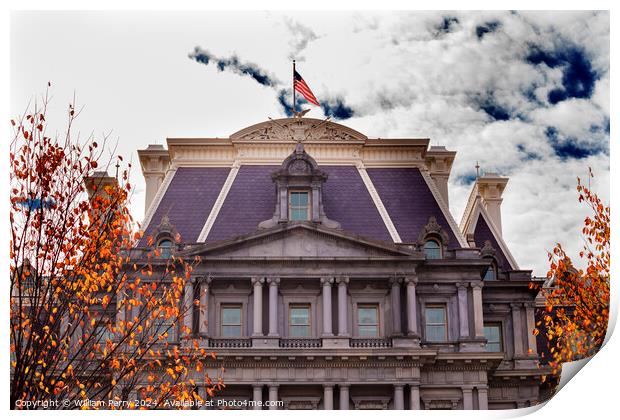 Old Executive Office Building Flag Washington DC Print by William Perry