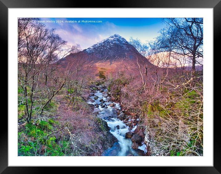 Buachaille Etive Mòr and the River Coupall Framed Mounted Print by Navin Mistry