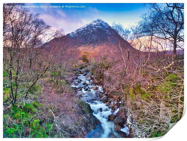 Buachaille Etive Mòr and the River Coupall Print by Navin Mistry