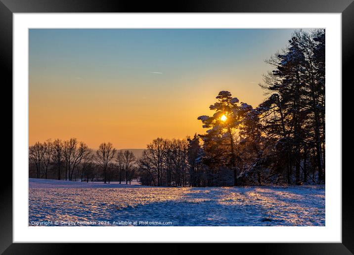 Winter landscape at cold evening. Framed Mounted Print by Sergey Fedoskin