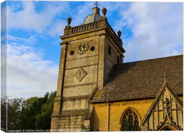 Bourton on the water spectacular  church tower  Canvas Print by Martin fenton