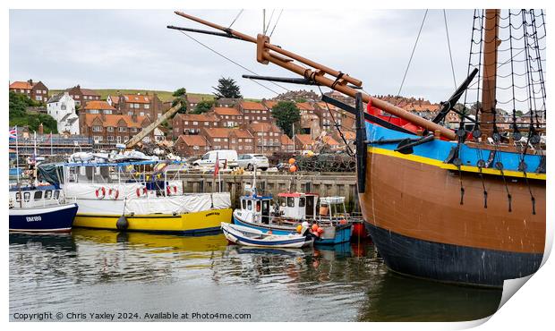 Boats in Whitby harbour Print by Chris Yaxley