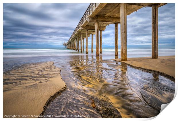 Flowing By Scripps Pier Print by Joseph S Giacalone