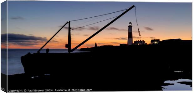 Portland Bill Lighthouse through the Red Crane Canvas Print by Paul Brewer