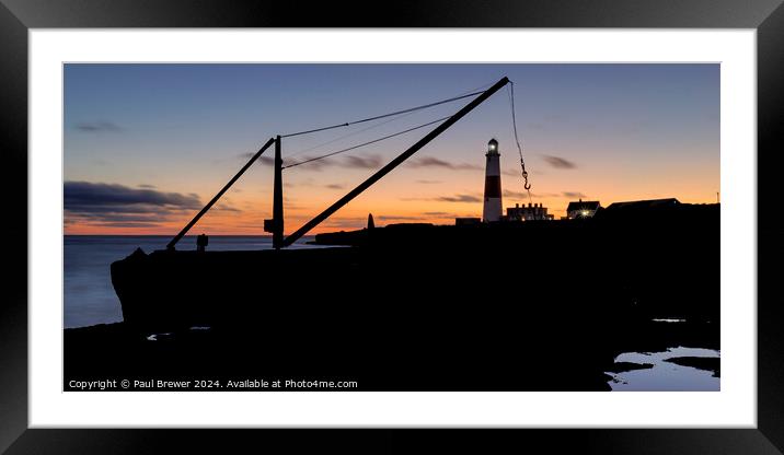 Portland Bill Lighthouse through the Red Crane Framed Mounted Print by Paul Brewer