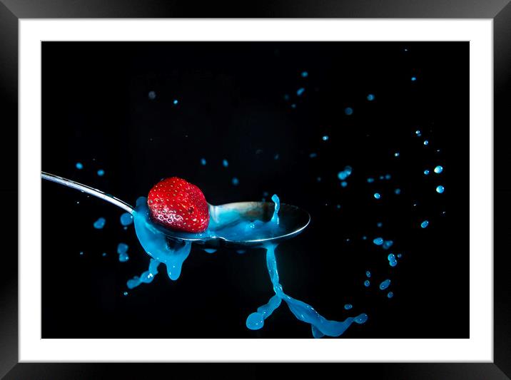 Strawberry Splash Framed Mounted Print by Antonio Ribeiro