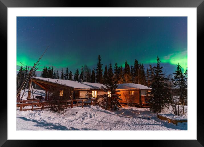 Aurora Borealis, Northern Lights, over aboriginal wooden cabin at Yellowknife, Northwest Territories, Canada Framed Mounted Print by Chun Ju Wu