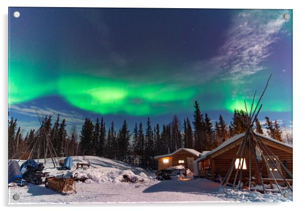Aurora Borealis, Northern Lights, over aboriginal wooden cabin at Yellowknife, Northwest Territories, Canada Acrylic by Chun Ju Wu