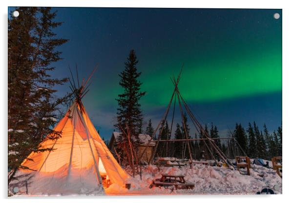 Aurora Borealis, Northern Lights, over aboriginal tent teepee at Yellowknife, Northwest Territories, Canada Acrylic by Chun Ju Wu