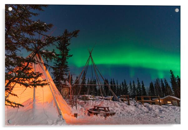 Aurora Borealis, Northern Lights, over aboriginal tent teepee at Yellowknife, Northwest Territories, Canada Acrylic by Chun Ju Wu
