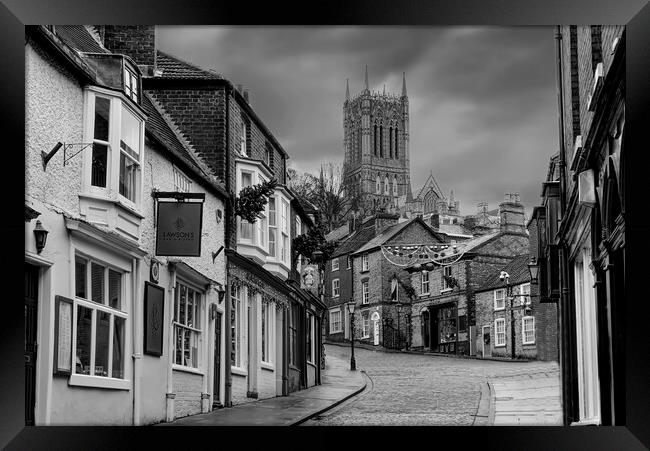Lincoln Cathedral and Cobbled Streets Framed Print by Alison Chambers
