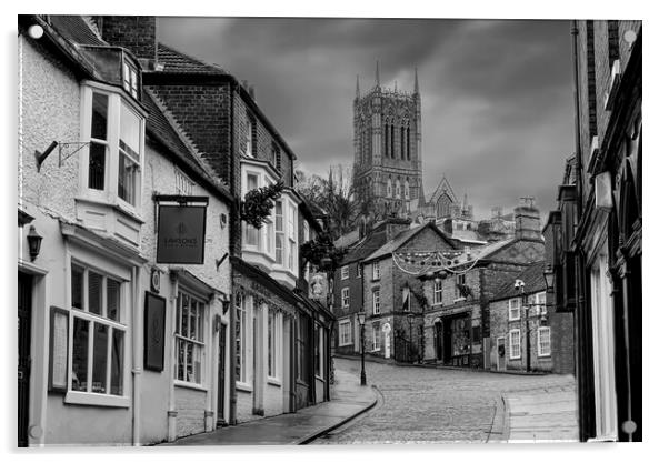 Lincoln Cathedral and Cobbled Streets Acrylic by Alison Chambers